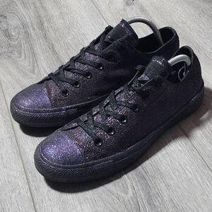 Converse All Star Low Top Black & Purple Glitter Sneakers Womens Size 10